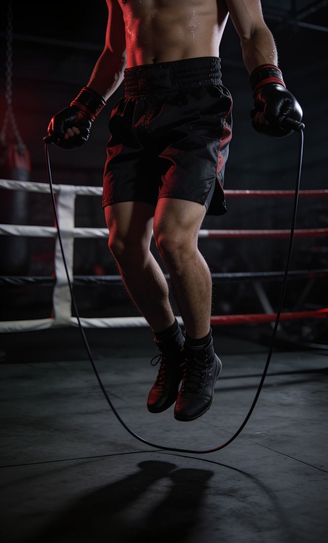 Boxer skipping in the ring