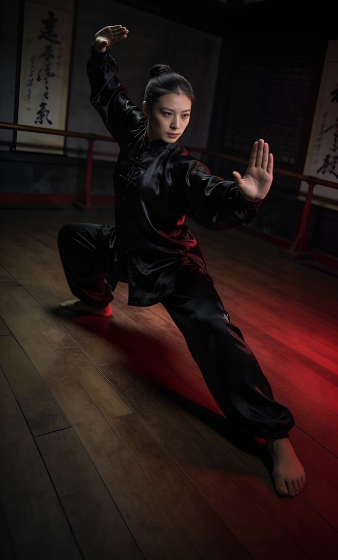 Wushu practitioner in a training hall